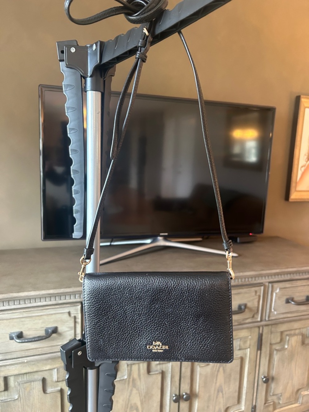 Coach Black Pebbled Leather Crossbody with Gold Hardware